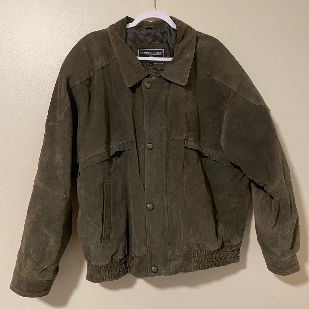 Expressions Contemporary Suede Leather Bomber Jacket